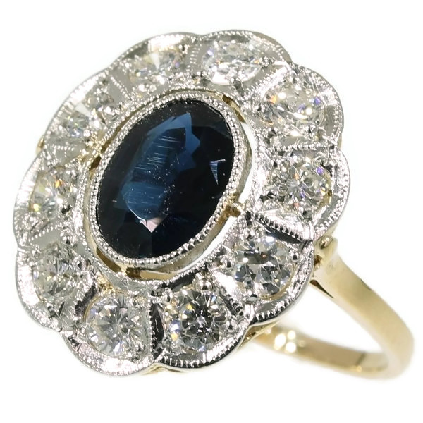 Estate diamond and sapphire engagement ring lady Di style